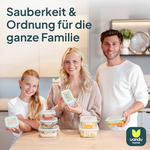 uandu Glasbehälter mit Deckel – Meal Prep Boxen Set 8-teilig – Frischhaltedosen Glas BPA-frei – Spülmaschinen-, Mikrowellen- & Gefrierschrankgeeignet