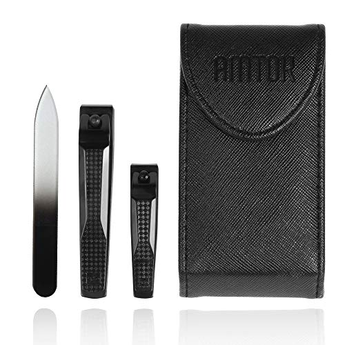 Attour Professional Nail Clippers Set with Case, 3-Piece, Black