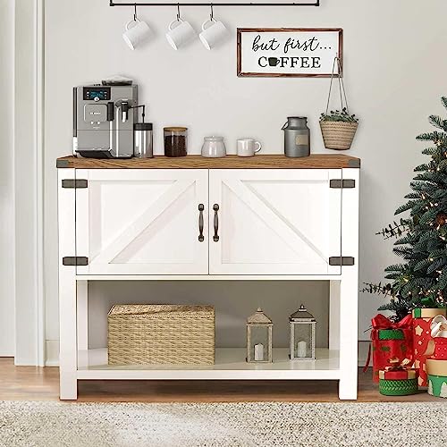 Hombck Farmhouse Coffee Bar Cabinets With Doors, White Buffet Cabinet Bar Cabinet Sofa Table With Storage, Small Coffee Bar With Barn Door For Dining Room, Console Table, Entryway Table, White #TOP5