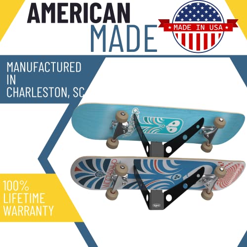 Koova 2 Skateboard Wall Mount Rack Holder | Creative Deck Display | Home Or Garage Longboard Storage | Scooter Hanger | Easy Install - Hardware Incl. | Heavy Duty Powder Coated Steel Frame | Usa Made #TOP5