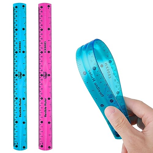 2 Pieces Flexible Ruler, 30cm/12inch Plastic Ruler Shatterproof Straight Edge Soft Bendable Clear...