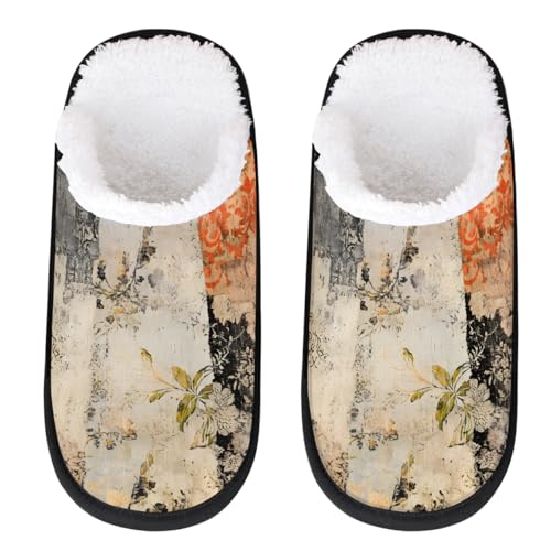 Image of Mexpekil Winter Fluffy Slippers Women Men Warm House Slippers Anti-Slip(Fade Vintage)