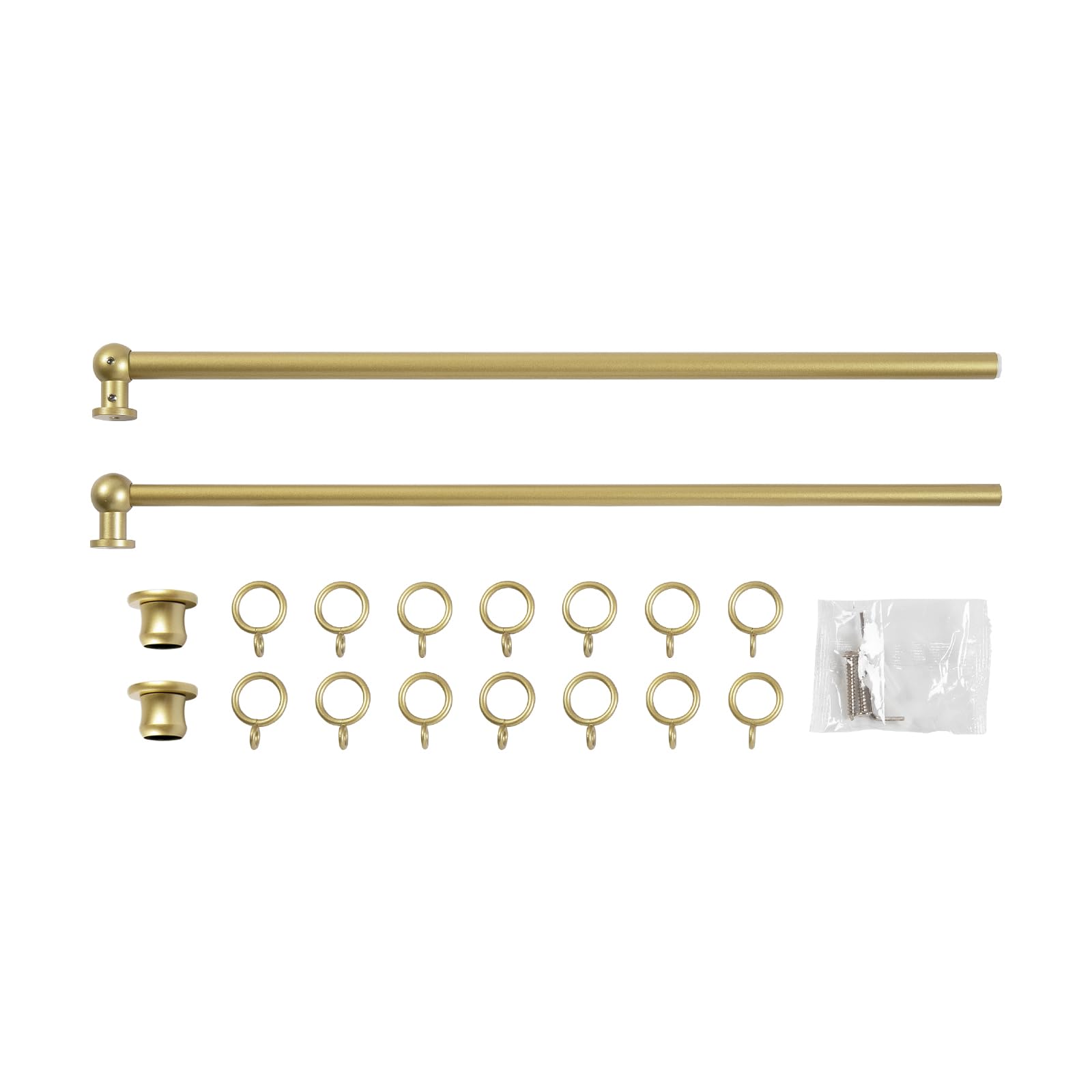 TWOPAGES 18 to 28 Inches Adjustable Cafe Curtain Rod with Rings, Inside/Outside Mount Gold Window Rod for Kitchen Window Bathroom French Door
