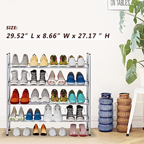 Yizaijia Shoe Rack Storage Organizer 4 Tier Expandable Metal Adjustable Shoe Shelf Free Standing Shoe Rack For Entryway Closet Doorway,Silver #TOP1