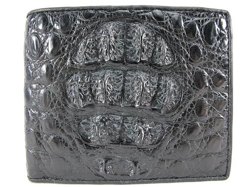 Genuine Crocodile Caiman Alligator Big Hornback Skin Leather Soft Bifold Wallet ([B3] - 8 Card Slots + 1 ID Window + 2 Compartments for Bills, Black)2