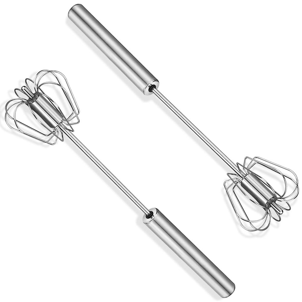 Mini Egg Whisk, Tiancai Stainless Steel Semi-Automatic Handhold Push-Type Egg Beater, Non-Electric Household Silent Blender for Home Kitchen, 2 in Pack