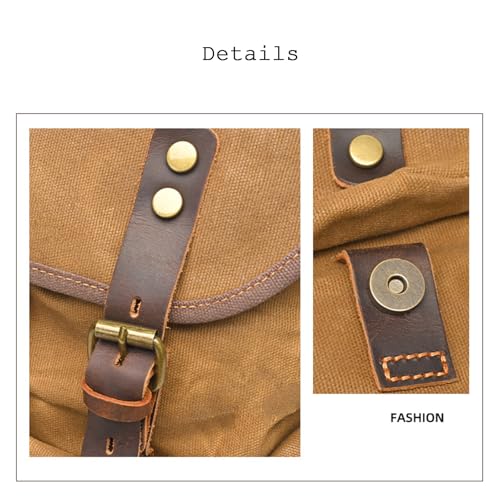 Heavy Duty Vintage Waxed Canvas Leather Backpack for Men & Women, Waterproof Travel Rucksack,34