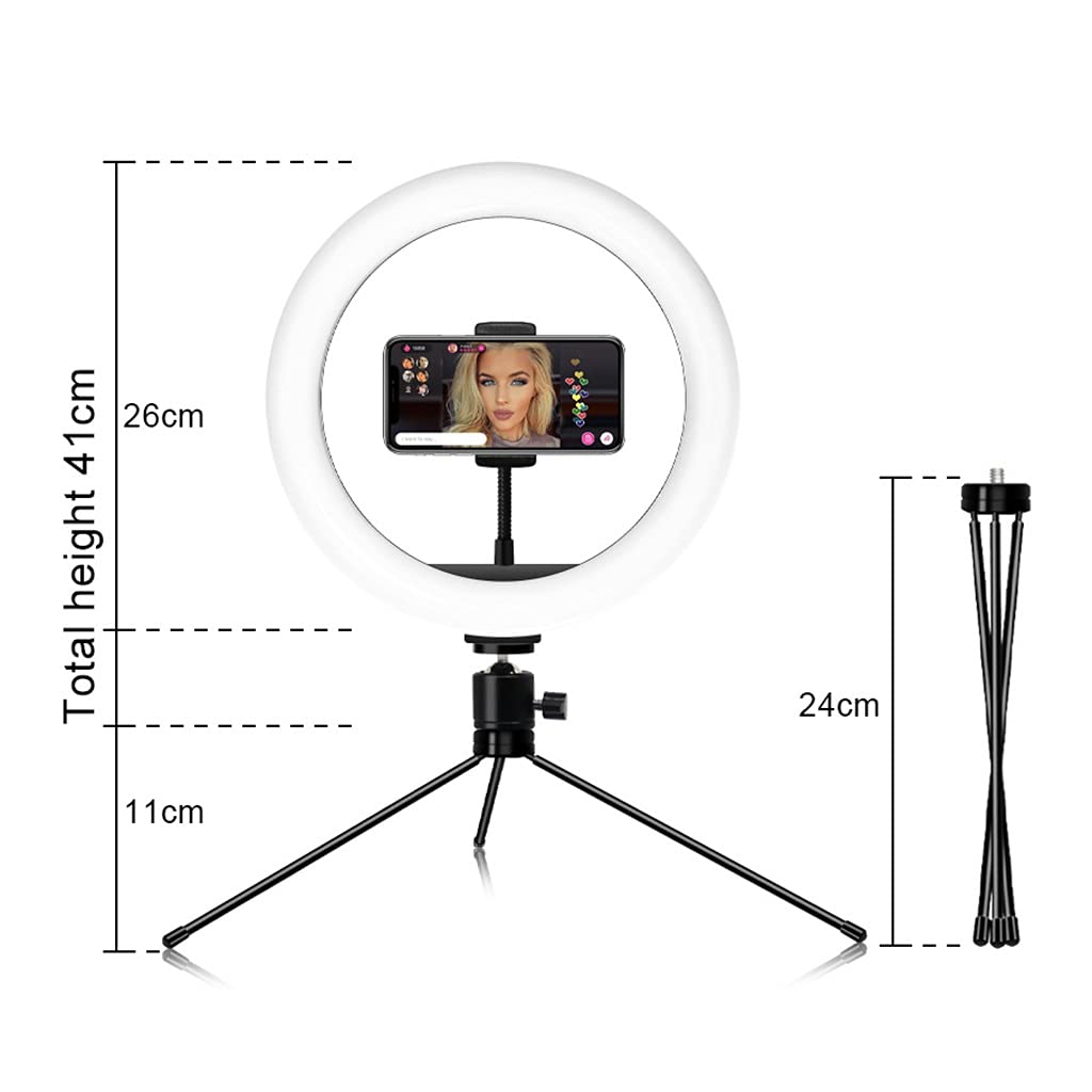 Anello Luminoso da Tavolo da 10" con Treppiede e Supporto del Telefono e Telecomando, Sincronizzazione con la Musica, per Video Youtube, Vlog, Trucco, Fotocamera, 2pcs