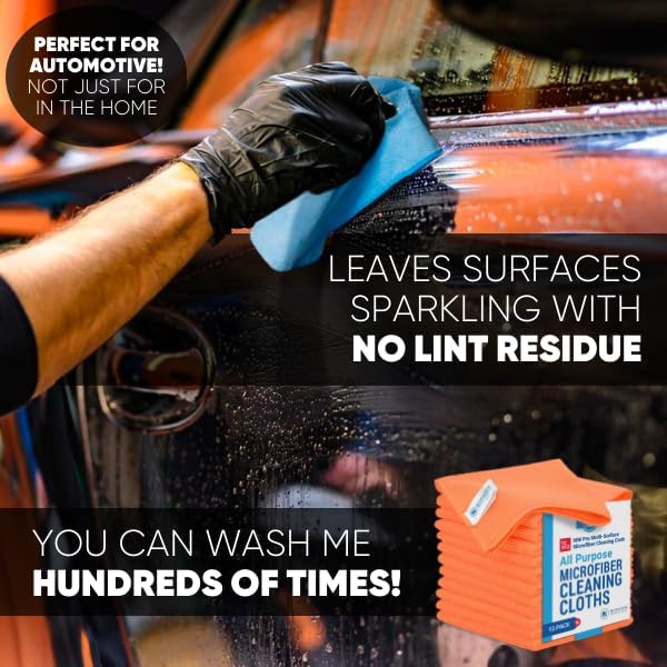 Miniatura 5 de Toalla de microfibra, 12 pulgadas x 12 pulgadas, Buff Pro, superficies múltiples, 12 unidades, Anaranjado