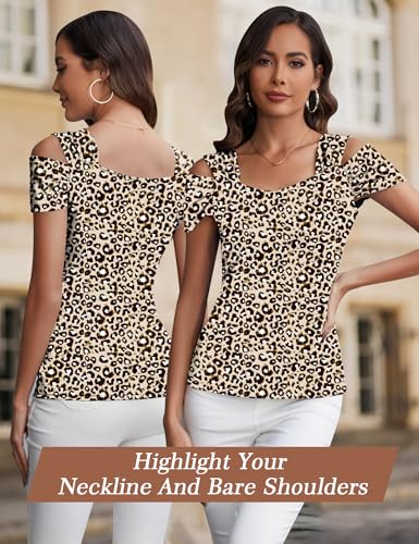 Image of Blingfit Cold Shoulder Tops Summer Tunic Shirts for Women T Shirts V Neck Short Sleeve Casual Tees Blouses 2026