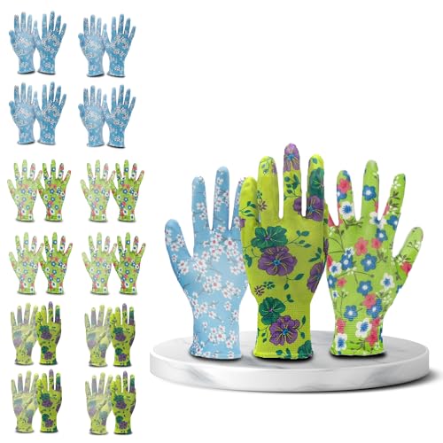 FUZZIO 12 Paar Arbeitshandschuhe Damen, Gartenhandschuhe Damen Gr 8, Kinder Arbeitshandschuhe - Für Haus, Garten - Blumen Design, Für Hof, Reinigung, DIY-Projekte mit Handschuhclip FUZZIO 12 Paar Arbeitshandschuhe Damen, Gartenhandschuhe Damen Gr 8, Kinder Arbeitshandschuhe - Für Haus, Garten - Blumen Design, Für Hof, Reinigung, DIY-Projekte mit Handschuhclip
