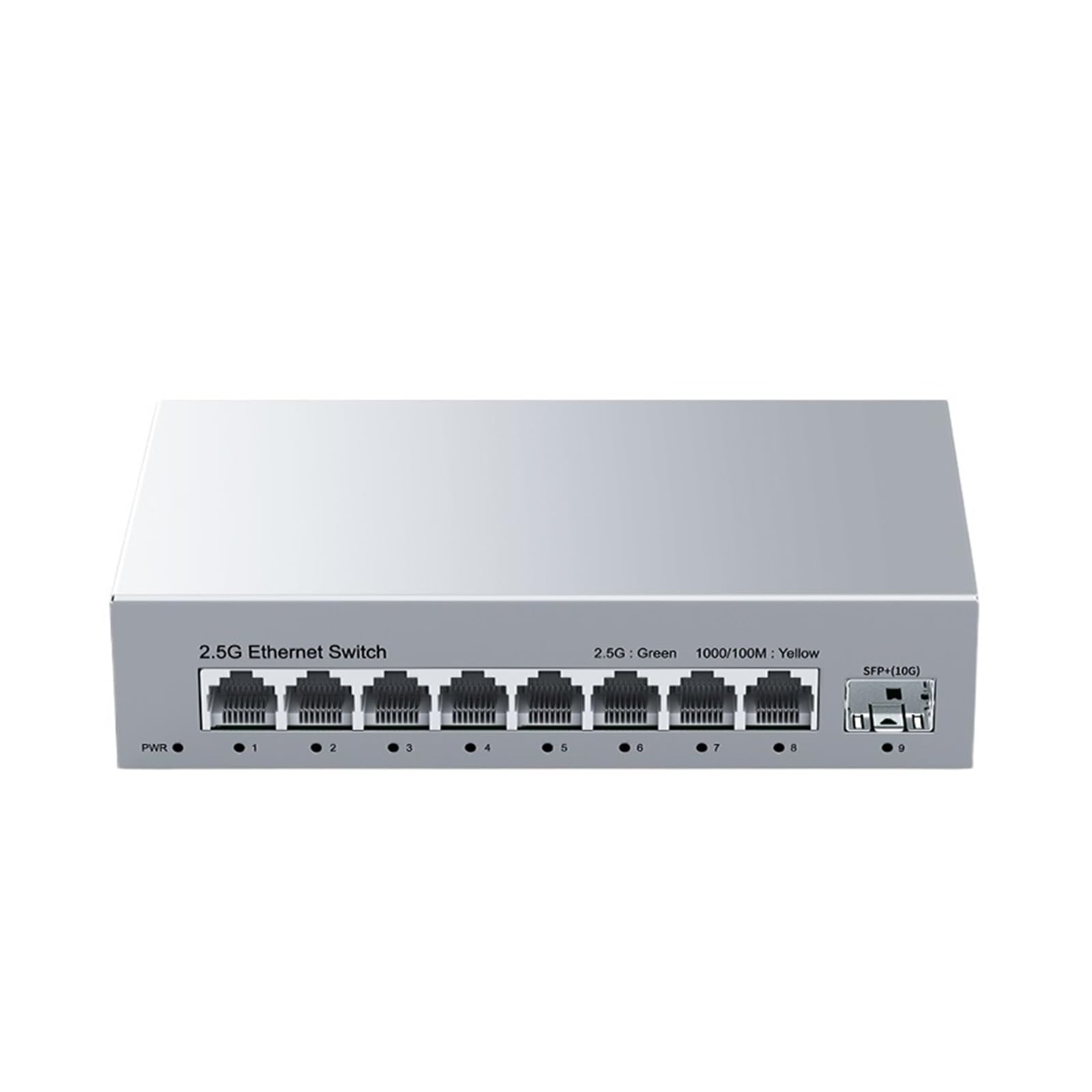 OSHZIKJII 2.5GbE Unmanaged Ethernet Switch 8 Port 2.5GBASE-T Network Switch with 10G s-f.p+ Port Fanless Switch(A/.U Adapter)