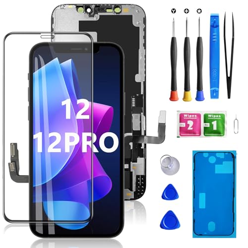 Mobkitfp for iPhone 12/12 Pro Screen Replacement 6.1 inch 3D Touch LCD Screen Digitizer Front Display Assembly with Tempered Glass+Waterproof Seal+Repair Tools