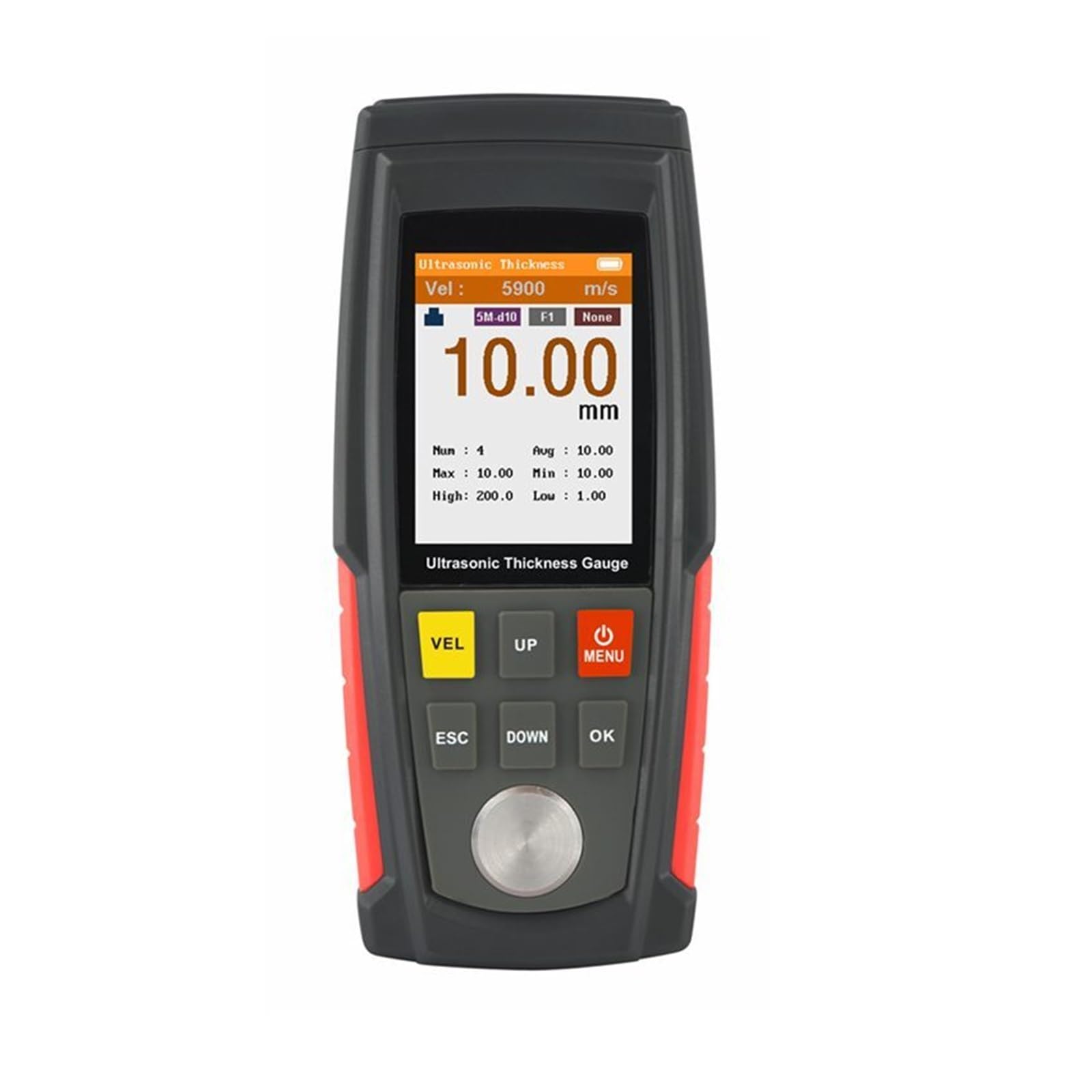 Grubościomierz, Przenośny ultradźwiękowy miernik grubości 1,00~225,0 mm Cyfrowy test grubości blachy z tworzywa sztucznego Kolorowy wyświetlacz LCD, Miernik głębokości farby