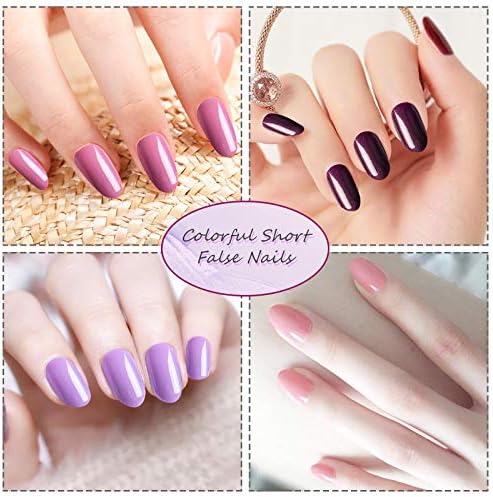 EBANKU 960 Pieces Colorful Short False Nails Round Artificial Fake Nails Full Cover Coffin Press on Nails Natural False Nails for Women Girls with 1pcs Nail File 1pcs Nail Stick