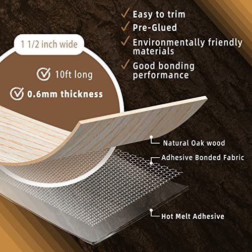 Image of GSCIT Club Oak Edge Banding, 1 1 /2 inch x 10ft roll of Veneer Edge Banding -Pre-glued Flexible, Real Wood Tape Banding for Cabinet Repair Furniture Restoration