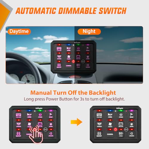 Image of Nilight 12 Gang Switch Panel APP RGB 12V 24V Circuit Control System 4-Mode | Fuse Wiring Harness Automatic Dimmable LED Pod Toggle /Momentary /Strobe /Flash Modes for Car Pickup Truck Camper SUV