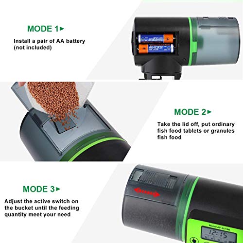 MQ Automatic Fish Feeder, Turtle Fish Food Dispenser Auto Timer with 1Pcs Betta Fish Spawning Leaf Hammock Smart Programmable Digital LCD Large Capacity for New Year Vacation Aquarium Tank Feeder - Thumbnail 6