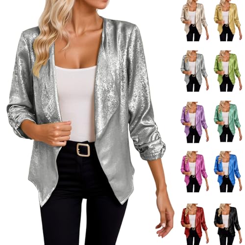 Blazer à paillettes pour femme - Blouson à manches longues à revers - Décontracté et élégant...