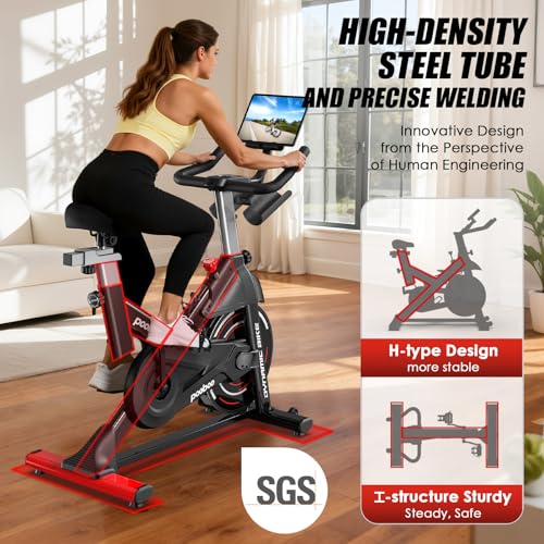 Image of pooboo Exercise Bike,Stationary Bike with Exclusive App for Home,Magnetic Low Noise Indoor Cycling Bike with 350lbs Weight Capacity,Adjustable Seat,Tablet Mount and LCD Display for Weight Loss