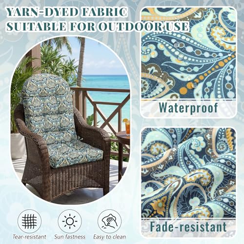 Image of Geelin 4 Pcs Outdoor Patio Chair Cushion Thick High Back Adirondack Chair Cushion Tufted Weather & Fade Resistant Anti-Slip Outside Rocking Chairs Pads with Ties 44 x 19 x 4 Inch (Paisley Teal Amber)