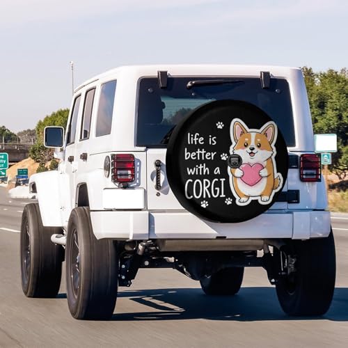 Image of Delerain Cute Welsh Corgi Spare Tire Cover with Backup Camera Hole for RV Trailer SUV Truck and Many Vehicle, Wheel Covers Sun Protector Waterproof (15 Inch for Diameter 27 inch-29 inch)