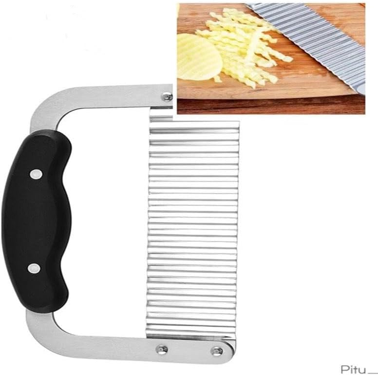 Niklye- Kitchen Crinkle-Cut Wave Slicer for French Fries and Vegetables, Stainless Steel Blade for Waffle Fries, Chips, Decorative Cuts and Baby-Led Weaning