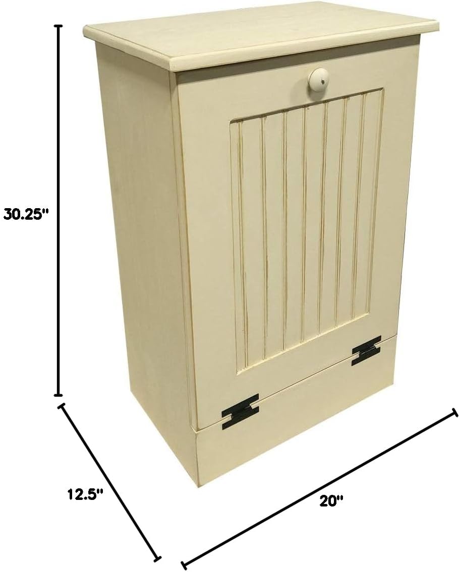 Sawdust City Solid Pine Bathroom Tilt-Out Trash Bin with Interior Shelf (Old Cream)