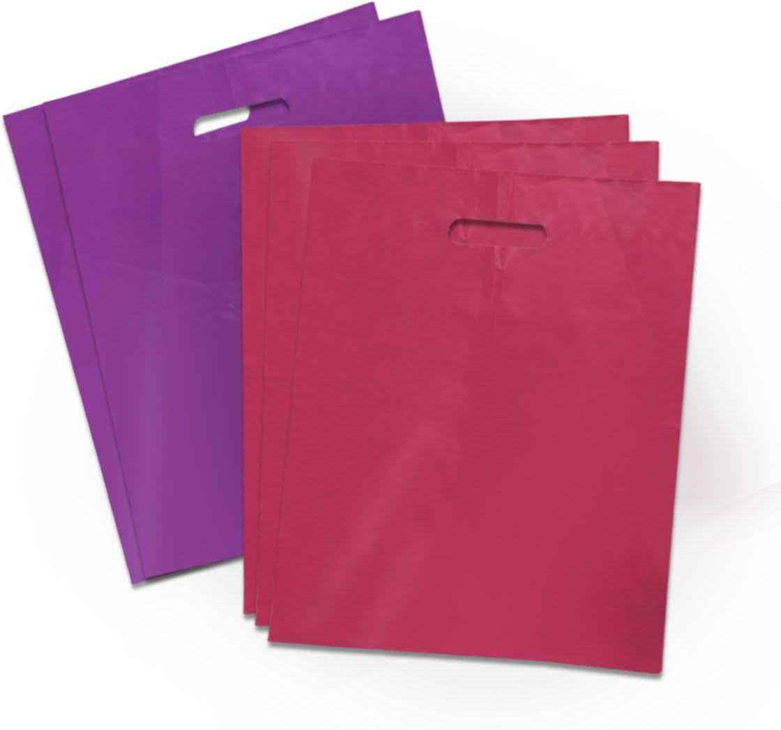 Rugged Goods 100 Shopping Bags 12"x15" - Extra Thick 2 Mil - The Best Retail Merchandise Bags - Glossy Feel & Top Quality - Bright Pink & Royal Purple w/Handles