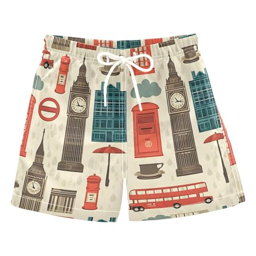 Boys Swim Trunks Telephone Booth Bus Big Ben Umbrella Toddler Swim Shorts Beach Board Shorts Swimsuit
