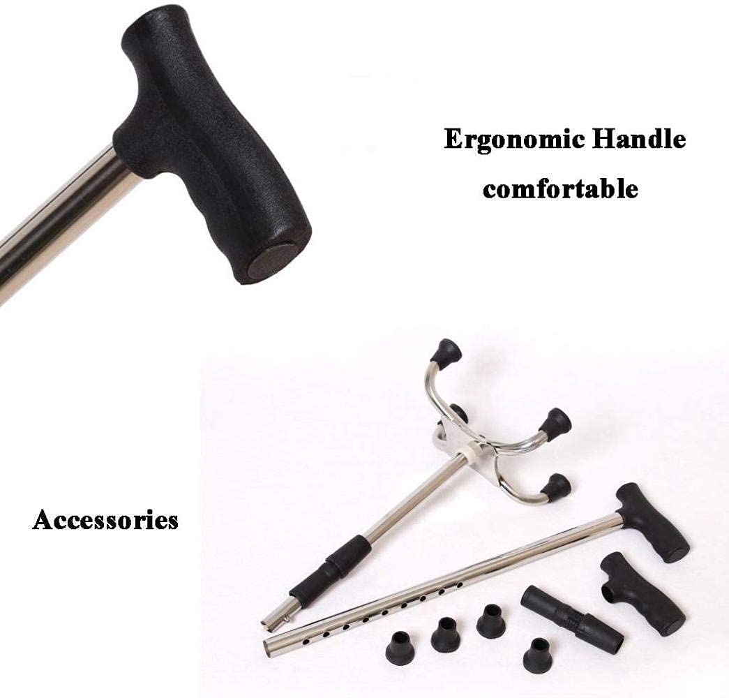 Bastón/Muletas Bastones de Seguridad livianos de Acero Inoxidable 9 Niveles Ajustables en Altura para Hombres o Mujeres Mayores Disabcane con Base Antideslizante Plateada de 4 Pata