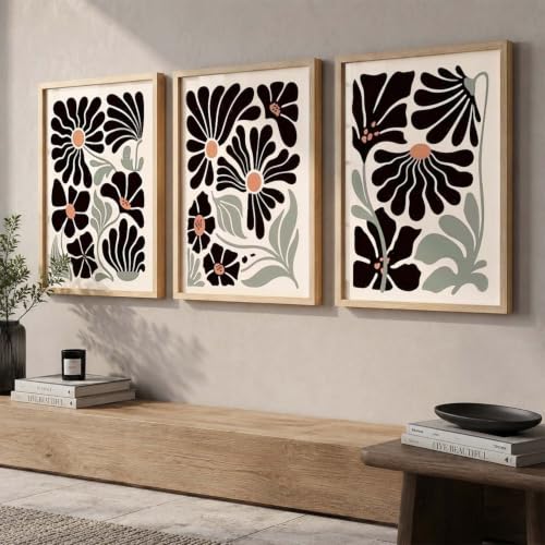 Image of kotart Abstract Botanical Art Home Decoration Painting | Floral Paintings With Frame For Living Room Bed Room Hotel Wall Decor Digital Reprint Set of 3 (14x20 Inch)