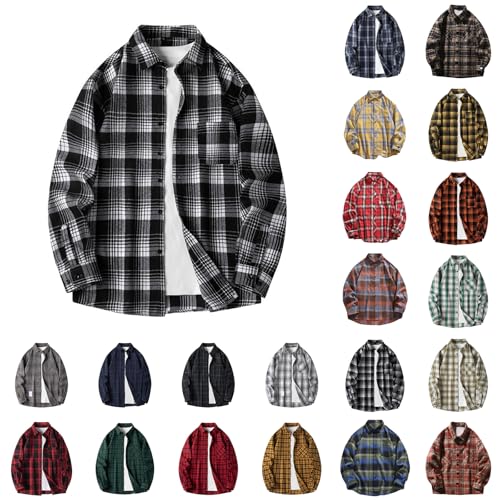 Camisa a cuadros de manga larga para hombre, camisa con botones para hombre, camisa a cuadros, de algodón, ajuste regular, camisas de manga larga con hombros caídos, camisas de leñador para hombre,