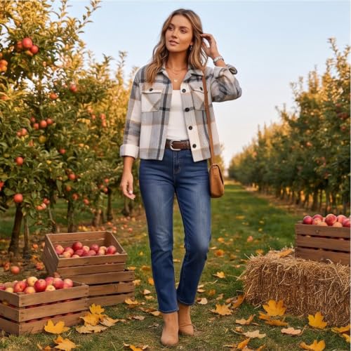 Crop Jackets for Women Plaid Fashion Button Down Collared Fall Coats - image 5