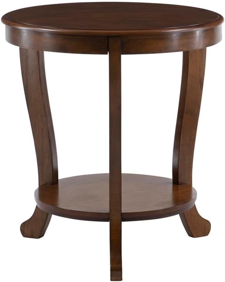 Pemberly Row Round Transitional Wood Side Table, Hazelnut Brown Finish, 22" W x 22" D x 24" H, MDF Acacia Oak Construction, Lower Shelf for Storage, Accent Table for Living Room or Bedroom Use