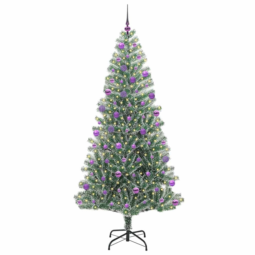 Pre-Lit Artificial Christmas Tree, Frosted Snow Flocked Green & White, 210 cm, materiale PE con 300 luci LED calde, alimentate tramite USB, per interni ed esterni