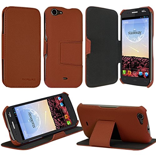 KARYLAX Seluxion - Coque Housse Etui avec Rabat Latéral Fonction Support pour Wiko Stairway Couleur Marron + Film de Protection d'écran
