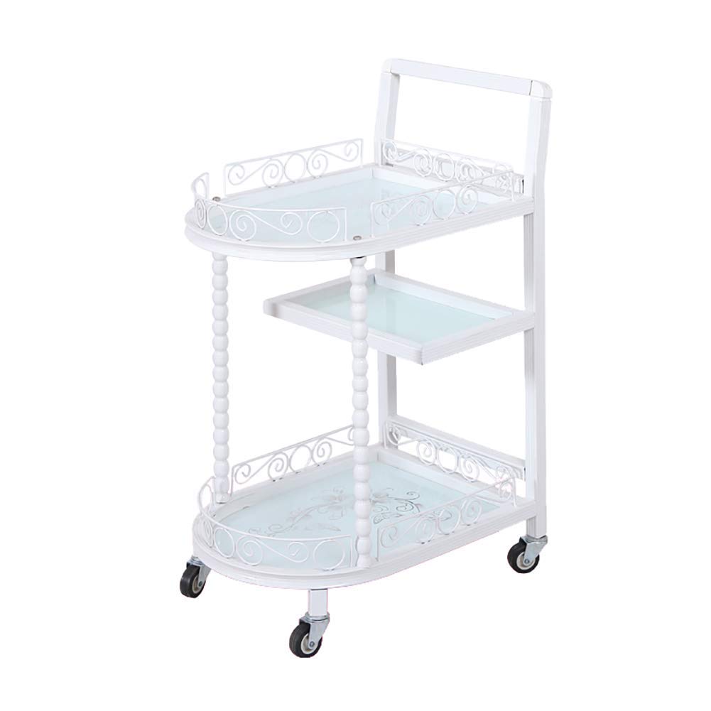 Carrello Riciclaio Veicoli Multifunzione Portatile, 3 Ripiani Carrello per Salone Di Bellezza Spa Carrello con Manico, Struttura in Metallo e Vetro Temperato, 52X36X83Cm Carrelli Multiuso,Bianca