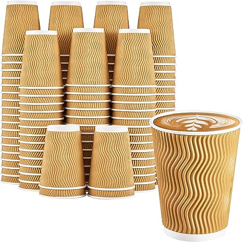 LATERN 50 Pezzi Tazze di Caffè della Carta Kraft, 360ml Coppe a Parete Ondulata Isolate a 3 Strati Tazze da Asporto Usa e Getta Riciclabil per Caffè Tè e Altre Bevande Calde e Fredde