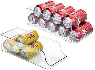 mDesign Can Holder for Pantries, Fridge Drawers & Fridge Shelves - Set of 2 - Kitchen Storage Solutions - for Up to Seven Cans of Soda, Food, or Soups - Kitchen Accessories - Clear