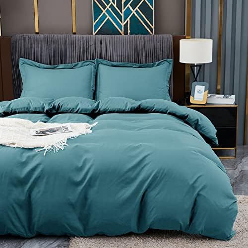 BBANGD California King Duvet Covers - Ultra Soft and Breathable Bedding Comforter Sets Washed Microfiber 3 Pieces with Zipper Closure Duvet Cover and 2 Pillow Shams (Teal)