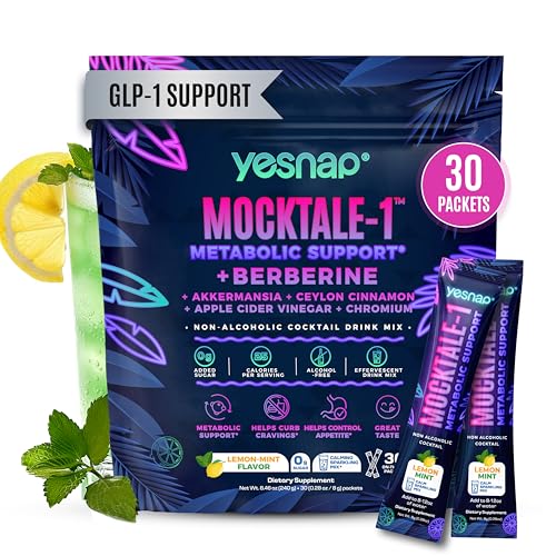 Yesnap MOCKTALE-1 GLP-1 Supplement Support Natural GLP 1 Production Drink for Weight Loss Appetite Control & Metabolic with Berberine Akkermansia Ceylon Cinnamon Lemon Mint Flavor 30 Packets