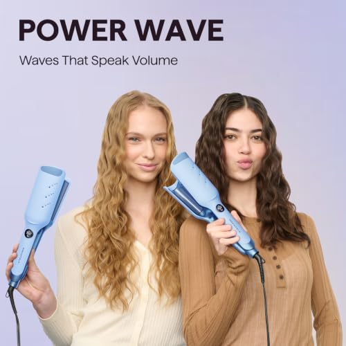 Image of Wavytalk Power Wave Hair Crimper, Ionic Hair Waver for Less Heat Damage | Beach Waves Curling Wand, Ventilation Design for Less Damage, Ionic Reduces Frizz, Dual Voltage Hair Waver (BLUE)