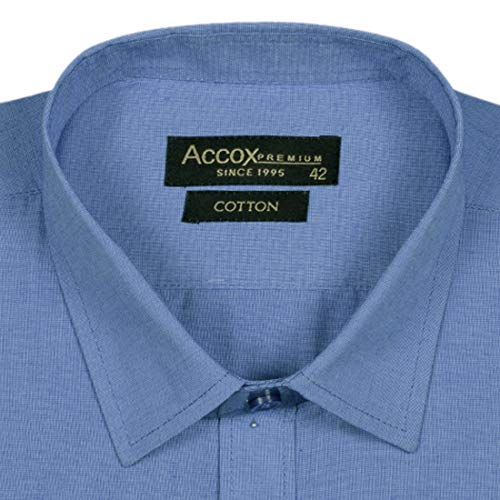 Image of ACCOX Men's Formal Half Sleeves Regular Fit Cotton Navy Blue Sky Blue Check Shirt(Multi,GC158 01)