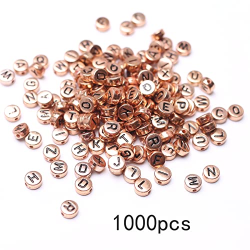 HERZWILD 1000pcs Rose Gold Letter Beads, Metal Craft Beads A-Z for Jewellery Crafts (Black/Rose Gold), Black Rose Gold, 7.0 mm - Image 2