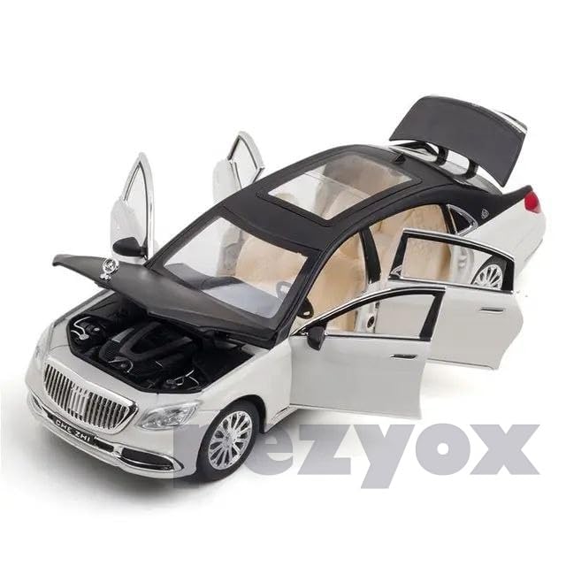 Image of Mercedes Benz Maybach S600 1:24 Big Size Diecast Scale Model Alloy Metal Pull Back Toy car for Kids with Openable Doors & Light, Music Toy Vehicle for Kids (Black+White)