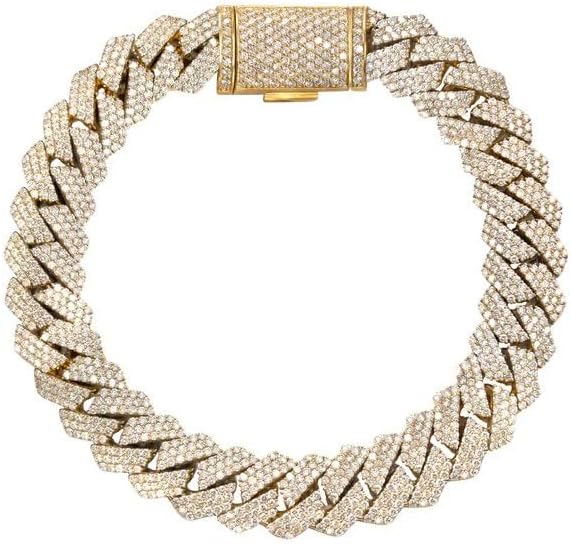 GLD Shop Prong Cuban Bracelet - Handcuff/Rounded Cross/Micro Diamond/Diamond Styles - 6MM/12MM/19MM Sizes - 6/7/8/9 Inch Lengths - Gold/White Gold - Unisex
