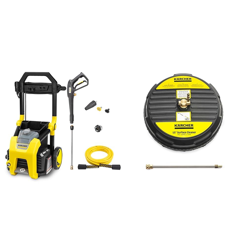 Kärcher 1900 PSI Electric Pressure Washer Bundle with 3 Nozzles and 15" 3200 PSI Surface Cleaner Attachment