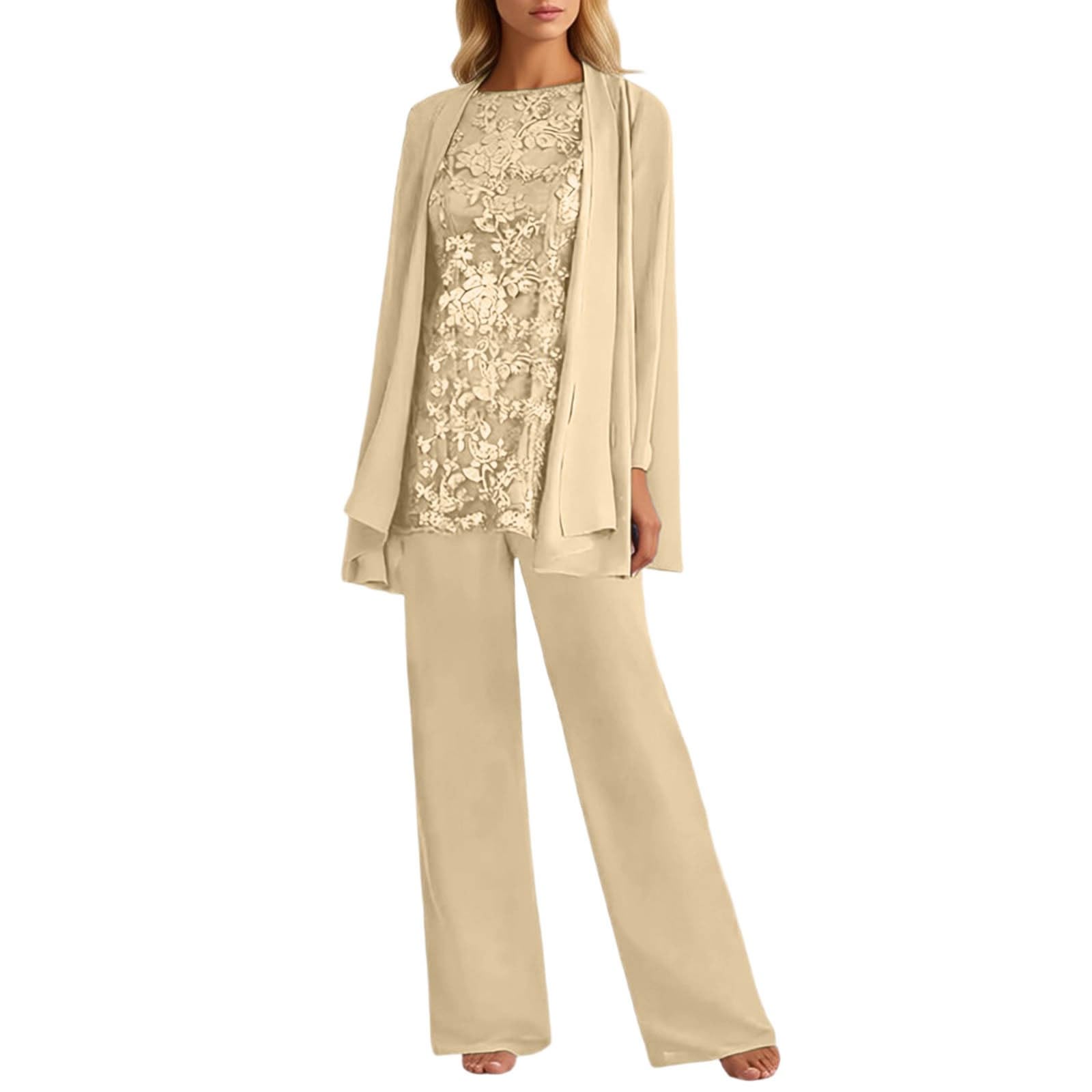 Generisch Elegante vestido de fiesta de dama de honor: pantalones de manga larga de gasa con estampado floral, elegante y cómodo para invitados en tallas grandes.