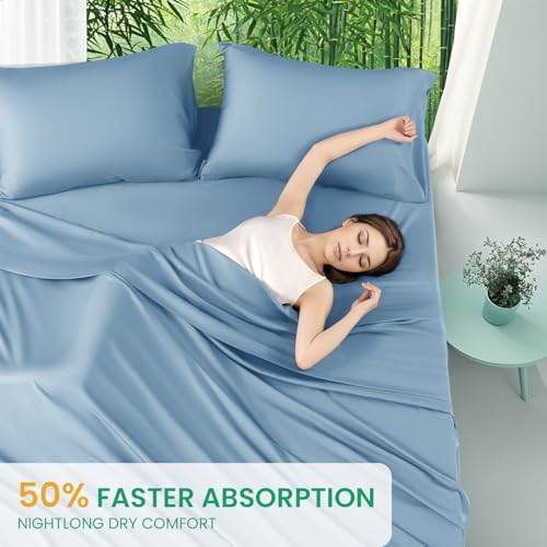 SONORO KATE 100% Viscose Derived from Bamboo_Sheets King Size, Ultra Breathable & Cooling Bed Sheets for Hot Sleepers, Hotel Luxury Silky Bedding Sheets, 16" Deep Pocket - 4PC (Teal Blue,King)